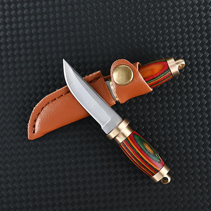 Folding Knife With Leather Cover Small Wood Knife Portable Stainless Steel Blade Cutter Unboxing Keychain EDC Survival Tools