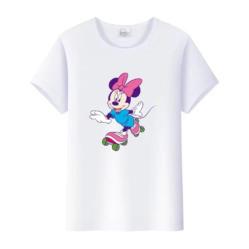Kawaii Disney Cartoon Minnie Printed T Shirt Women Fashion Mickey Mouse White Oversized T Shirt Female Clothes Ladies T-shirts