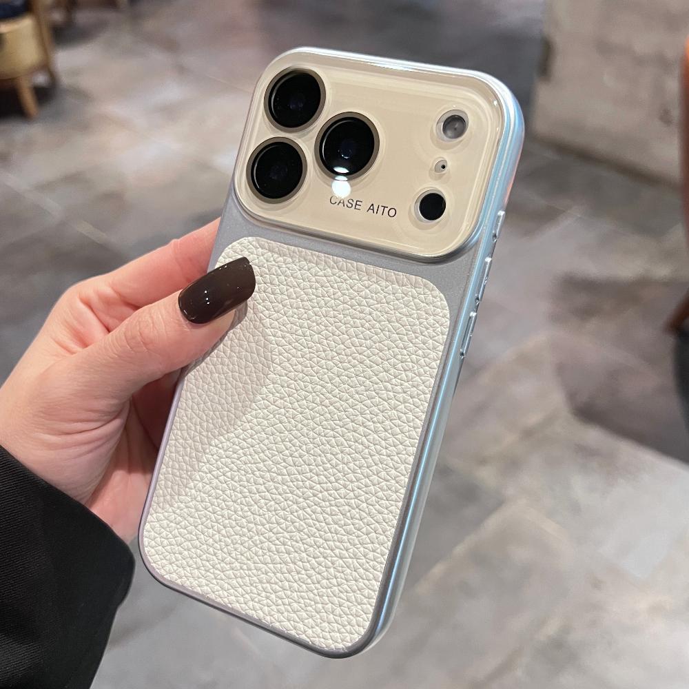 Lichee Pattern PU Leather Phone Case For For Iphone 17 16 1 14 Pro Max Hard PC Camera Large Window 17promax Cover