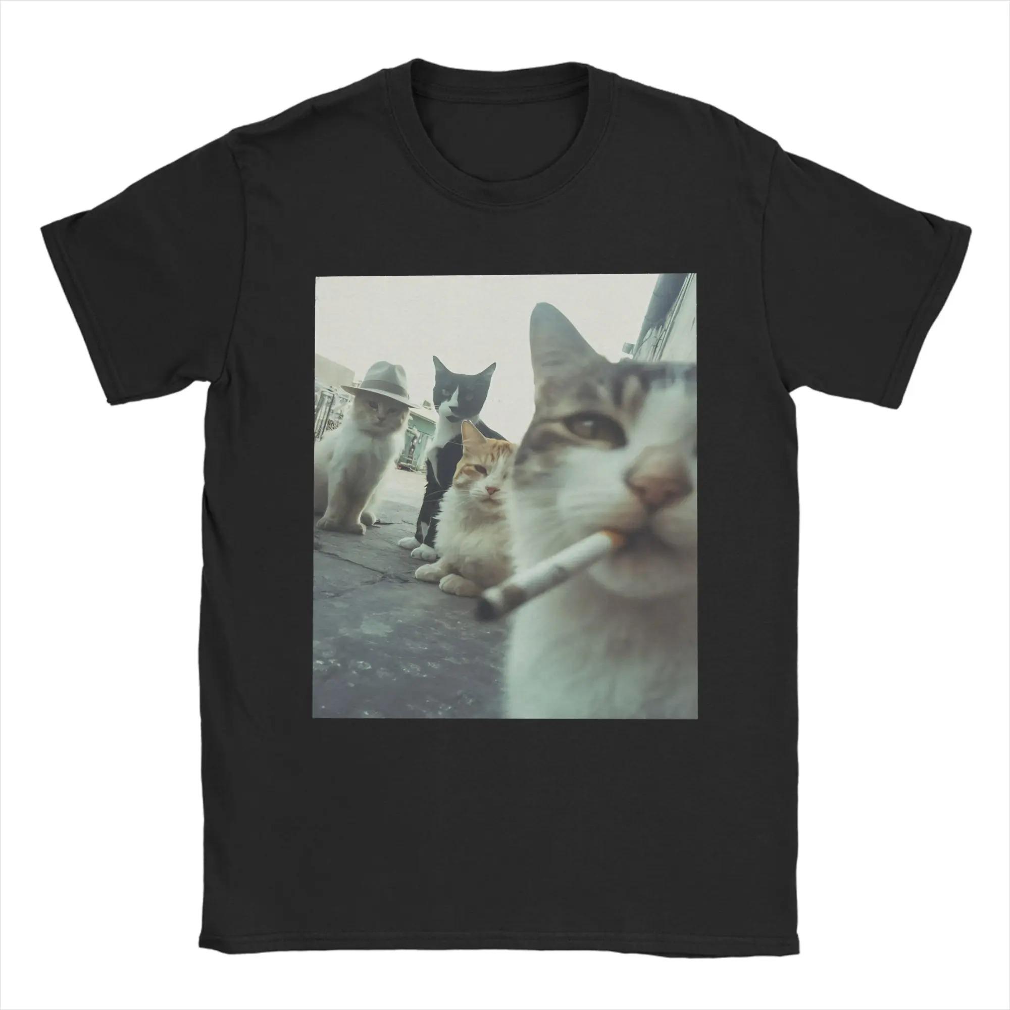 Four Cats Smoking Cigarette Hat T-shirt S