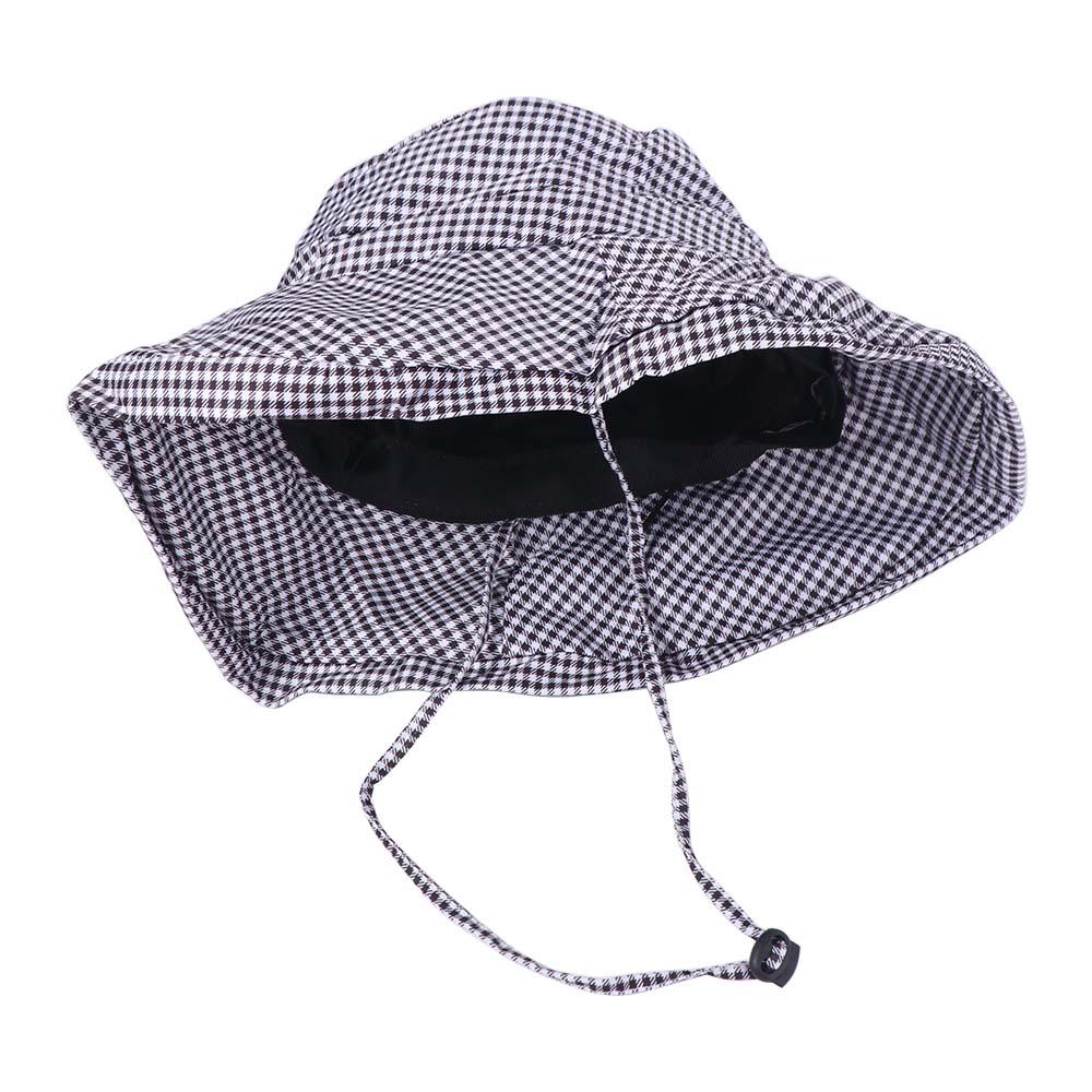Korean Style Drawstring Bucket Hats Summer Fisherman Hat Fashion Plaid Sun Hats  Travel