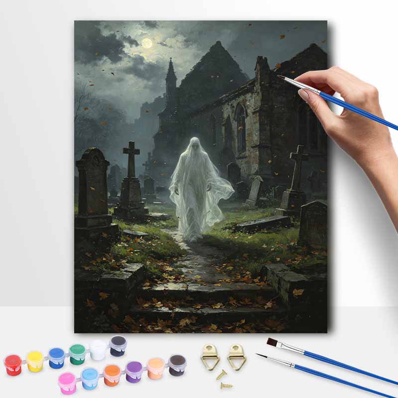 Halloween Digital Oil Painting Moonlight Cemetery Landscape Coloring Painting Hand Painting Home Decoration
