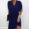 2026 European & American Women's Spring/Summer V-Neck Pleated Batwing Sleeve Dress