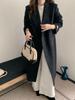 Korean Style Women's Urban Commuting Wool Coat - Long, Straight Shoulder Design with Suit Collar