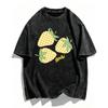 Checkered Strawberry Print T-Shirt Washed Cotton Acid Wash Graphic Tee Retro Fruit Design Top Fashionable Casual Unisex Shirts Daily Wear Cool Top