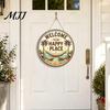 Natural Hemp Rope Sign Hello Summer Door Sign, Spring Beach Flowers Welcome Wooden Round Hanging Decor Front Plaque for Wall, Outdoor Porch