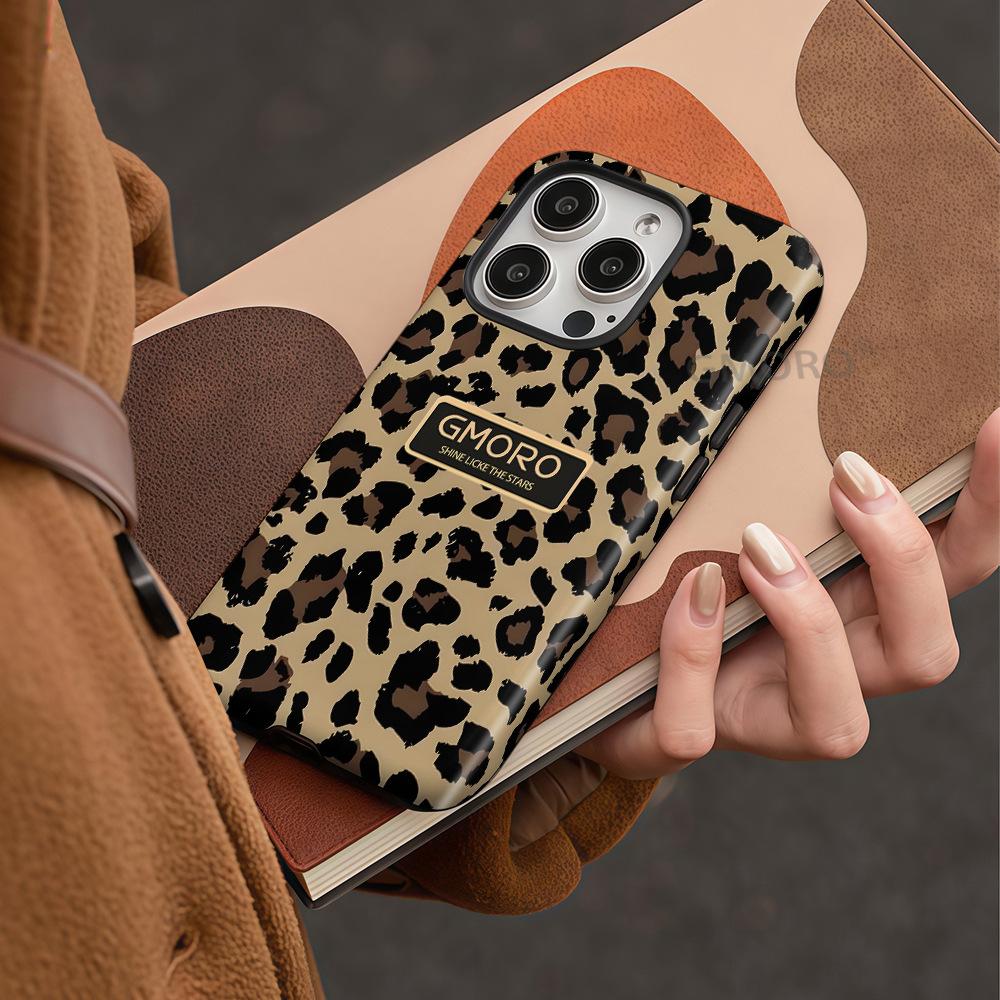 2026 autumn and winter new leopard print Apple 17proamx mobile phone case iPhone13/14 huge good-looking double-layer film