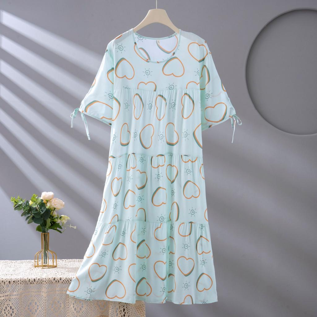 Spot new women's cotton silk spring, summer and autumn thin loose cake nightgown simple and comfortable loungewear