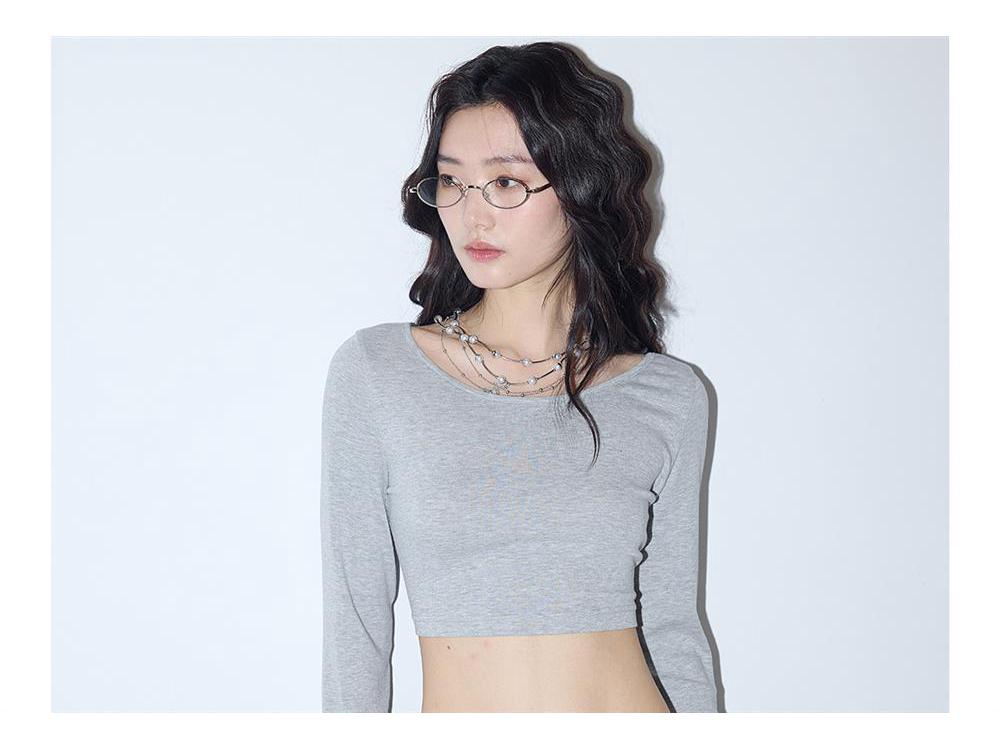 2025 Grey Women's Slim-Fit Long-Sleeve Short Top - Stylish Autumn Design