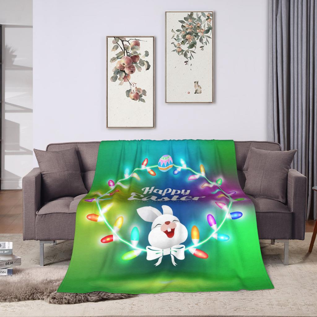 Cheerful Easter Rabbit Blanket Winter Warm Soft Throw Blanket For Girls Home Decor Flannel Bedspread Bed Cover
