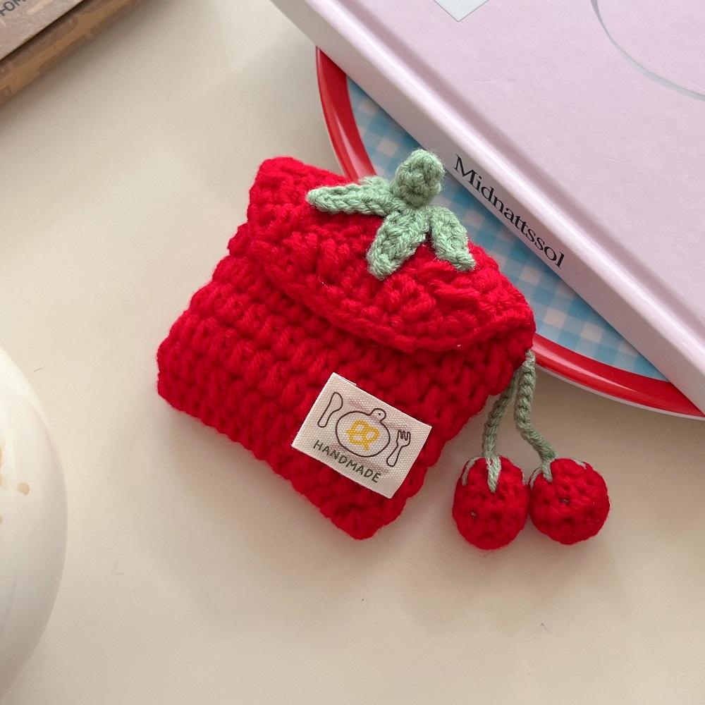 Korea Schattig Pluche Gebreid Aardbei Oortjehoesje Voor Airpods 1 2 3 4 Pro Pro2 Pro3 Bluetooth Koptelefoon Doosje Schokbestendig Zachte Cover For Airpods 4 rood