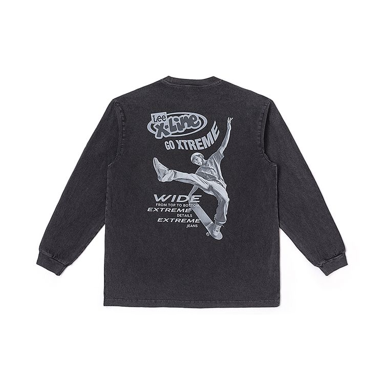 Bequemes Vintage-Stil Bedrucktes Langarm-T-Shirt Herren Oberteile Schwarz LMT0070934DR00FA05621