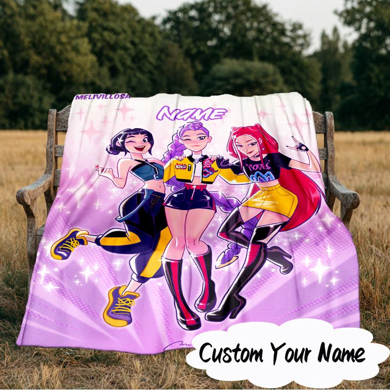 Custom Name KPop Cartoon Blanket  Ideal Bedding Blanket Perfect for Travel, Camping, Living Rooms, Offices, Sofas, Fan Christmas Gift