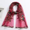 Hijab Organza Long Shawl Embroidered Flower Wave Edge Sunscreen Scarf Women Headscarf for Various