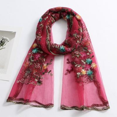 Hijab Organza Long Shawl Embroidered Flower Wave Edge Sunscreen Scarf Women Headscarf  for Various