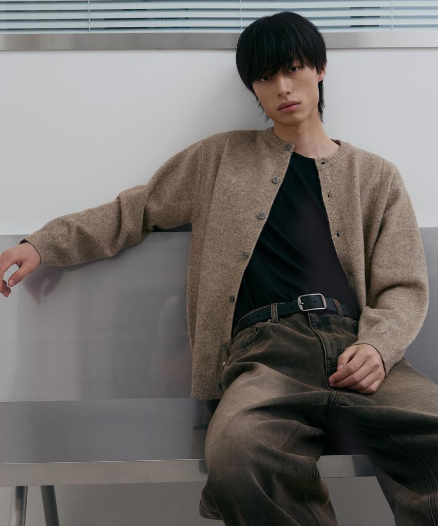 Nodu Single Line Round Cardigan [Beige]