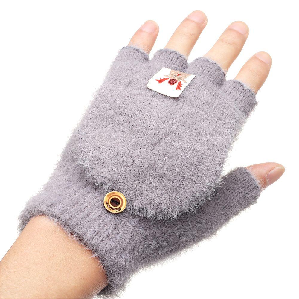 Cute Plush Cold Proof Fawn Flip Cover Winter Gloves Half-finger