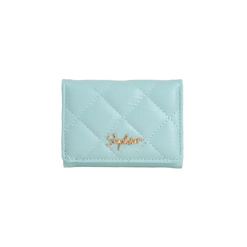 Embroidery thread rhombus pattern three-fold short wallet solid color simple card bag pu leather wallet women's high-end sense