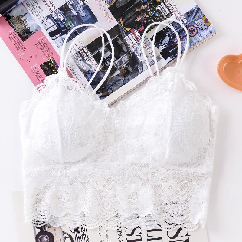 Бюстгальтер-бюстгальтер с двойными бретелями из кружева Sunflower — без косточек, сексуальный сборчатый дизайн One Size белый