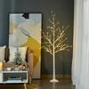 White Christmas Tree with LED Lights, Square Base and Power Cord, Made of Steel and PP, 20x20x150