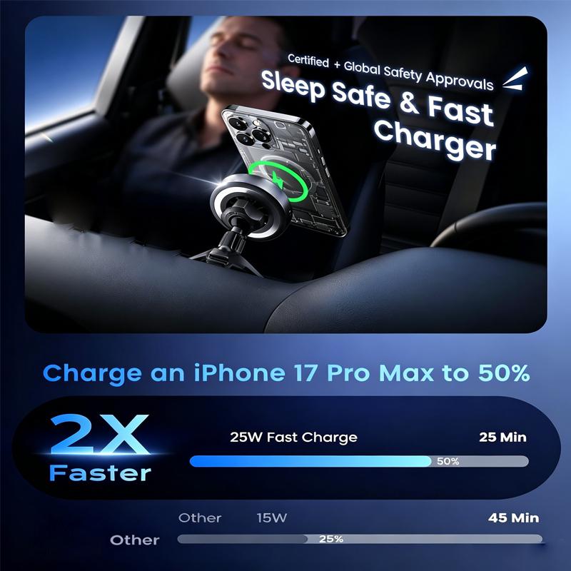 Stable 15W 25W Magnetic Air Vent Phone Mount Holder Fast Wireless Charger for Device Protection Featuring for iPhone Samsung
