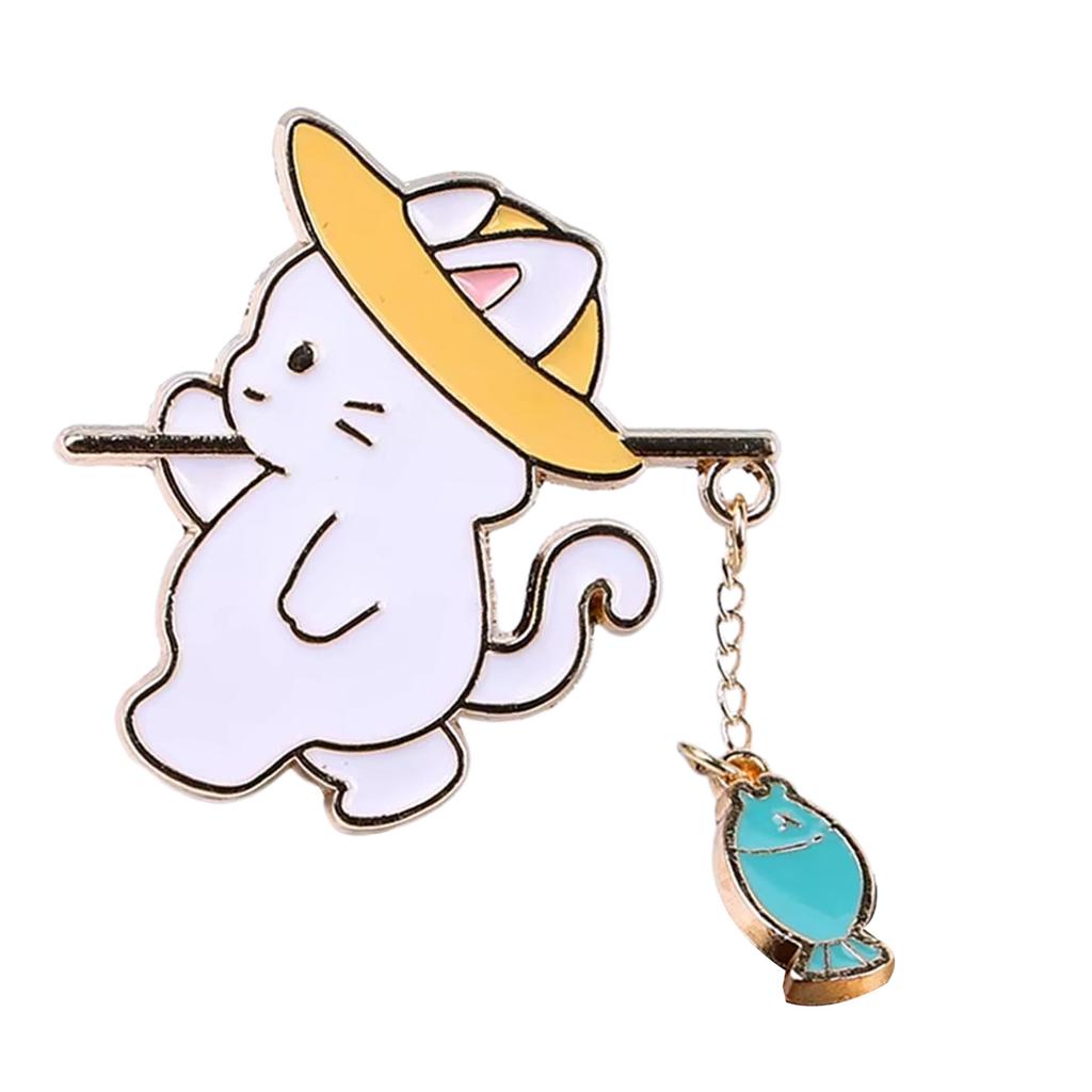 Playful Cat Fishing Brooch Adorable Alloy Pin Lightweight Design For Kids Adults Fashion Accessory With Colorful Fish Charm