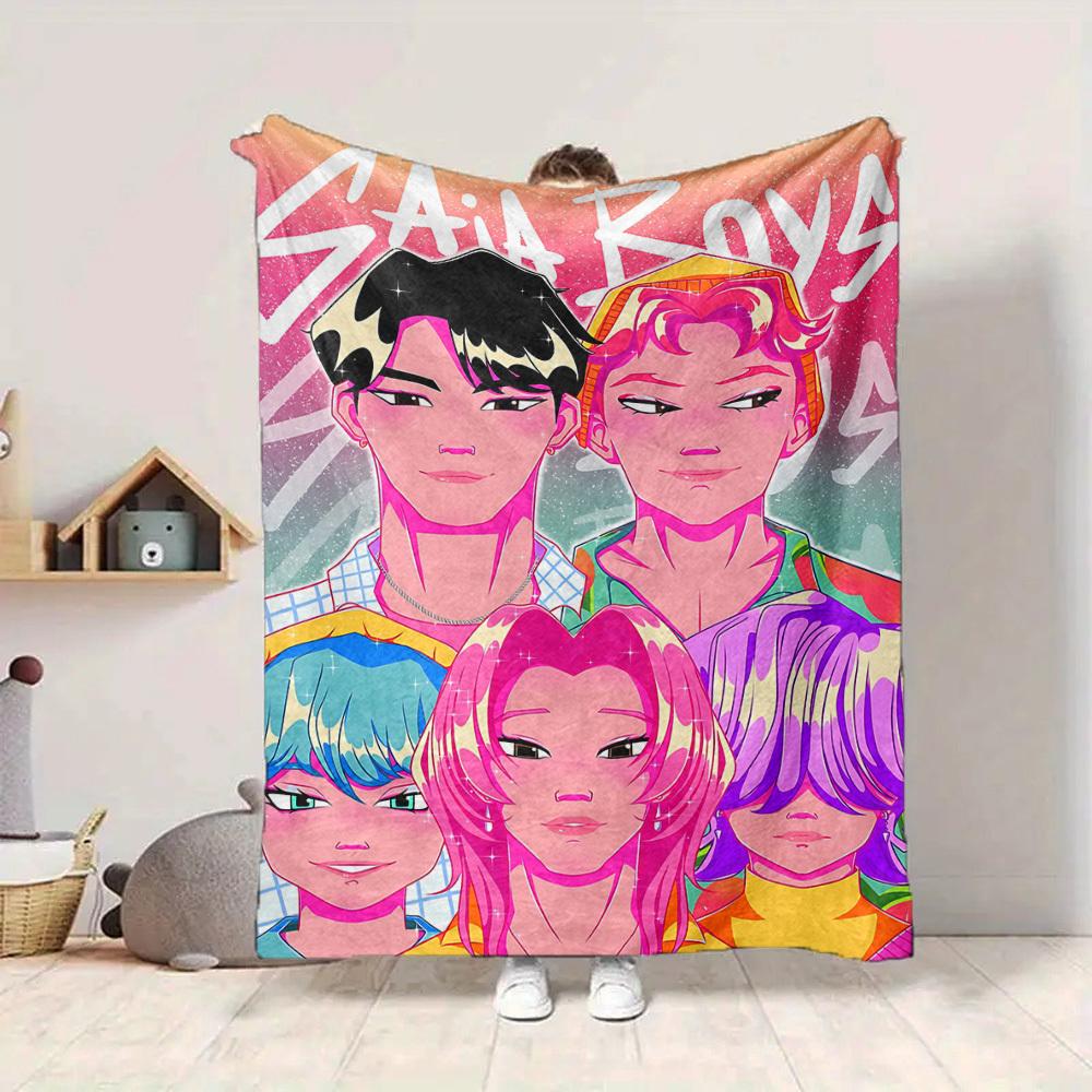 1pc Saja Boys Flannel Blanket [Cozy Throw Blanket] For Sofa, Bed, Travel, Camping, Livingroom, Office, Couch, Chair, And Bed