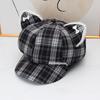 Cute kitten ears plaid octagonal hat women's autumn and winter British college style shows the face of the small versatile newsboy hat tide
