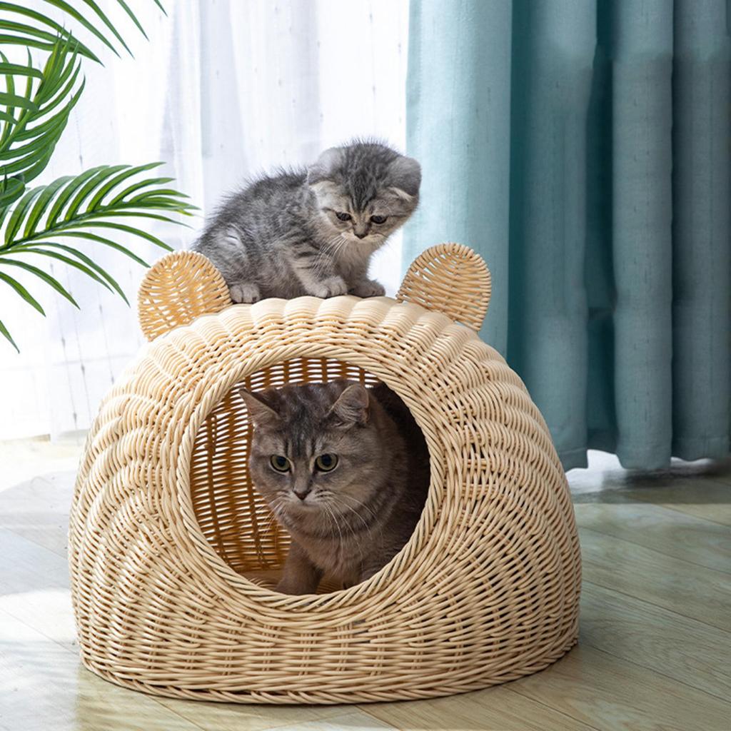 Cat Sleeping Bed Dog Nest Semi-Enclosed Washable Handmade Lightweight Round Pet for