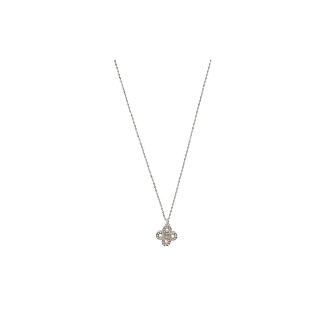 Tory Burch Clover Decoration Brass Crystal Cubic Zirconia Necklace Women necklace 155509-042 F,Silver