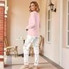 Women's Casual Printed Pajama Set with Round Neck and Loose Fit for Sleep and Lounging