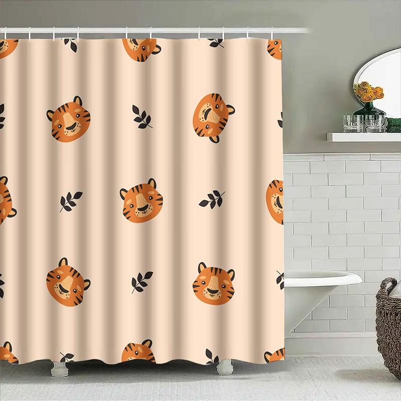 Animal Print Shower Curtain With Tiger Faces Modern Home Decor For Bathroom