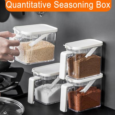 Seasoning Box with Lid Spoon Spice Condiment Jars Stackable Airtight Storage Containers