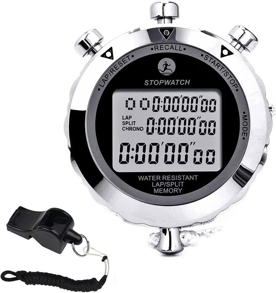 Rolilink Metal Stopwatch for Waterproof Stopwatch with Timer for Sports and Competitions Stopwatch, Sports, (10 Laps)