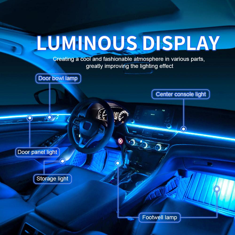 10/14/18 In 1 Led Car Ambient Lights Bluetooth App Control Acrylic Fiber Optic Strip RGB 64 Color Atmosphere Decorative Lamp 12V