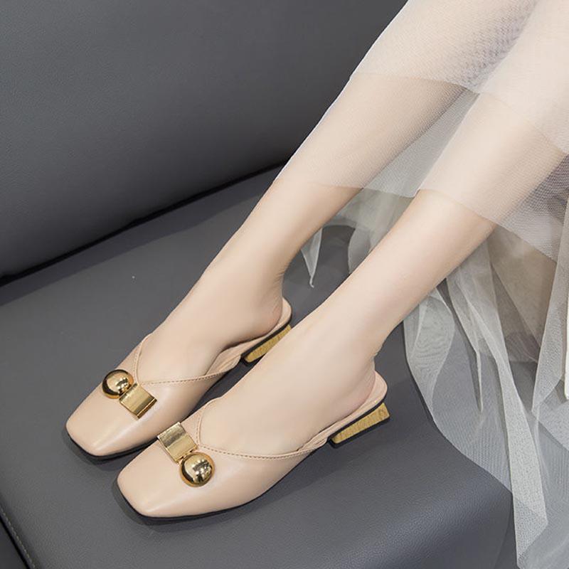 Taille 35-40 femmes pantoufles en cuir Pu en plein air talons hauts sandales bohème résistant à l'usure antidérapant bureau dame sandales à bout carré