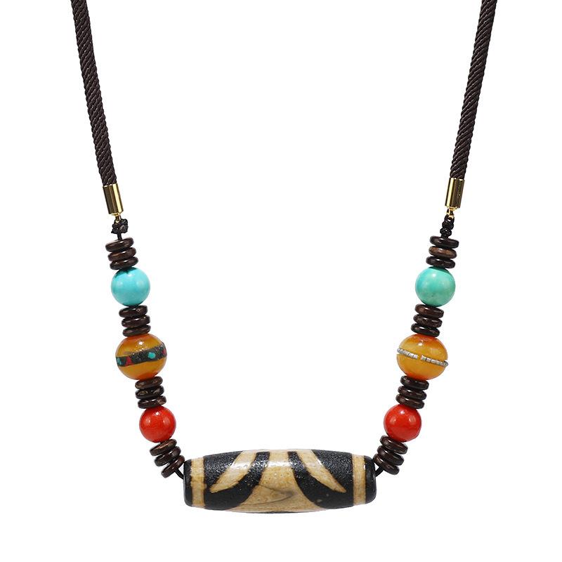 Original Tibetan dzi bead agate necklace Xizang men's and women's collarbone chain beeswax pendant retro literary accessories