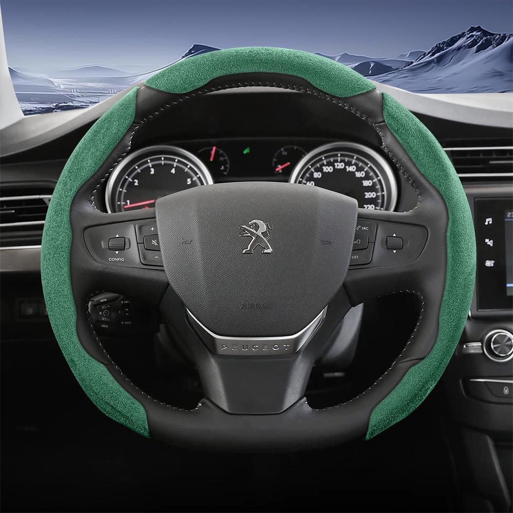 Vcxja9 Geschikt voor Peugeot Sports Suede Stuurwielhoes met Gespleten Drukknop Anti-Slip Ontwerp voor Modellen zoals 208 E-208, 2008 E-2008, 3008