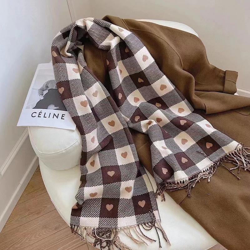 Luxury  Women Knitted Heart-Pattern Plaid Scarf Lovey Girl Winter Warm Scarves College Leisure Shawl Wraps