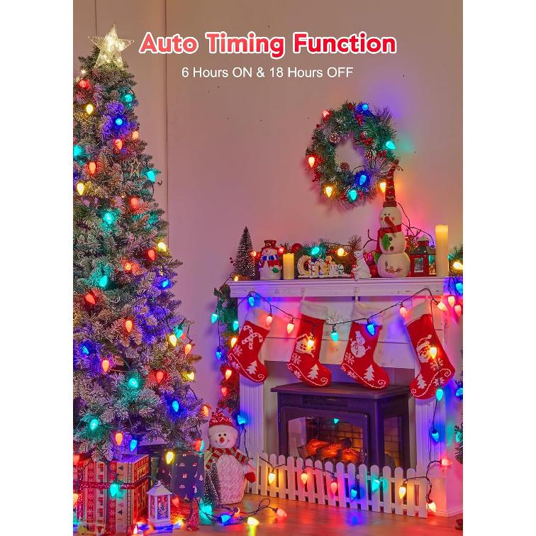 C9 Christmas Lights Outdoor Waterproof, 81 Feet 100 LED C9 String Lights with Timer & 8 Light Mode, Connectable Christmas Tree Lights for Indoor