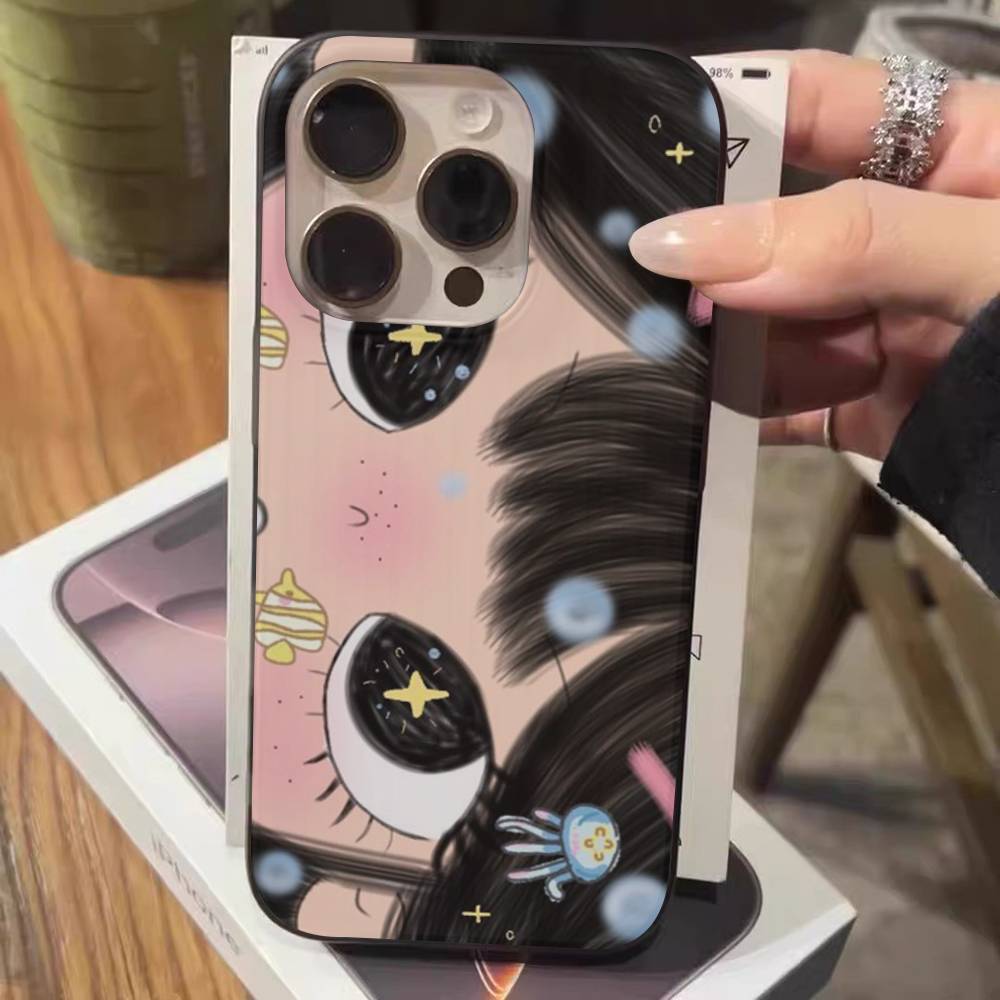 BIG EYES COMIC GIRL Phone Case For IPhone 17 16 15 14 13 12 11 Pro Max Plus Corrugated Bumper Back Cover Shell