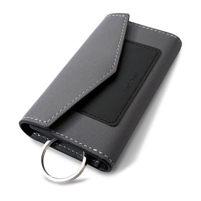 Genuine Goat Leather Key Case for Men and Women, Tri-fold, 4-slot, Removable Card Slots, Brand Name (blue-gray)