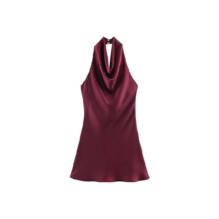 2026 Women Summer Halter Mini Dress Fashion Sexy Satin Backless Solid Female Elegant Street Party Dresses Clothing