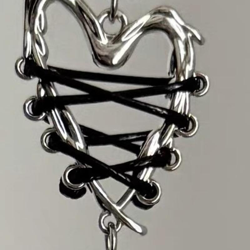 Edgy Necklace Black Rope Chain Gothic Heart Charm Pendant Neckwear Punk Jewelry Gift for Her
