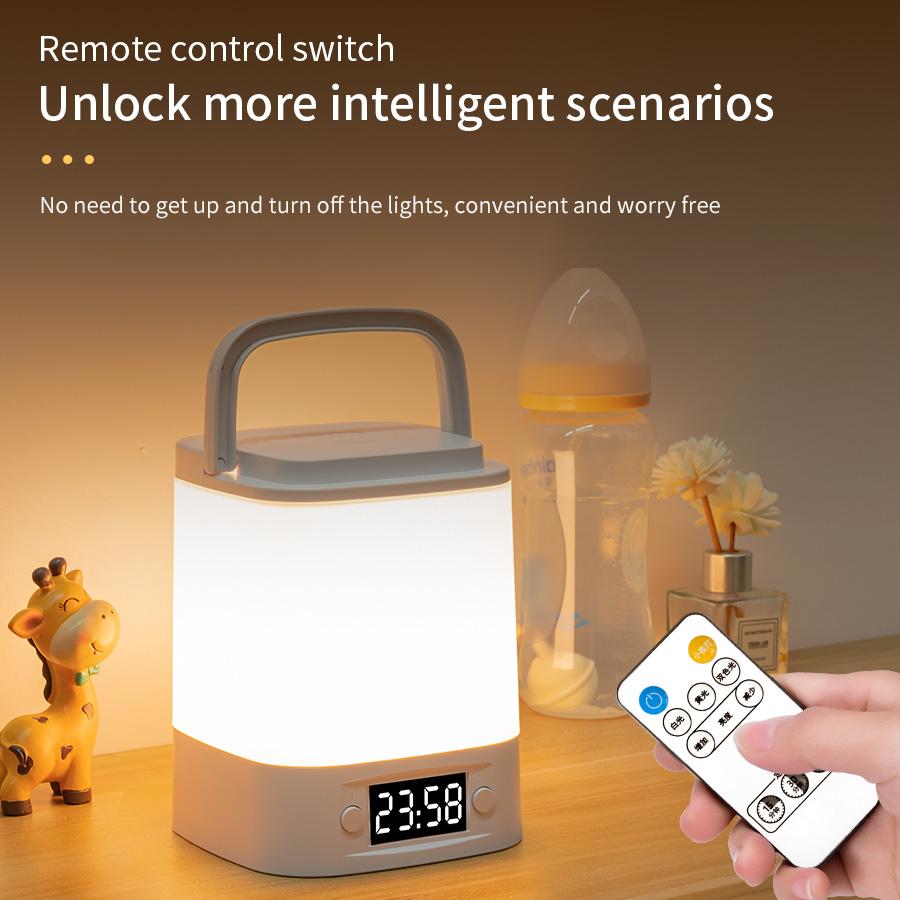Rechargeable Led Table Lamp with Clock Time Display Night Light Remote Control for Bedroom Bedside Nursery Reading Book Light