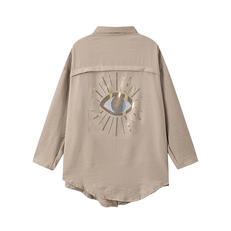 European and American Women's Plus Size Turn-Down Collar Casual Long-Sleeve Shirt for Autumn and Winter.
