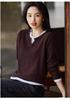 Women's V-Neck Color Block Wool Sweater: Autumn/Winter Fake Two-Piece Knit Design