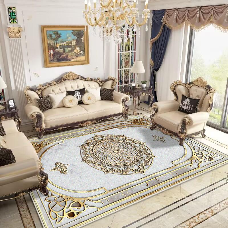 Retro European Carpets for Living Room Washable Carpet Home Bedroom Decoration Luxury Gold Large Rug 200x300 Non-slip Bath Mat
