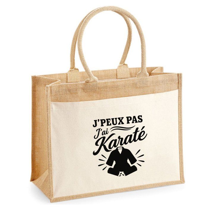 Sac cabas - PLANETEE - J'peux pas j'ai Karaté (minimaliste) - Toile de jute & coton - 21 L (43×33×21 cm) - Illustration trait noir