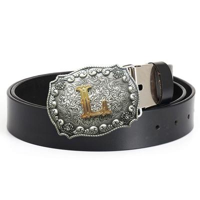 Nieuwe Kwaliteit Modieuze Retro Riem Heren Tweekleurig Letter L Twee Lagen Koeienhuid Casual Riem Heren